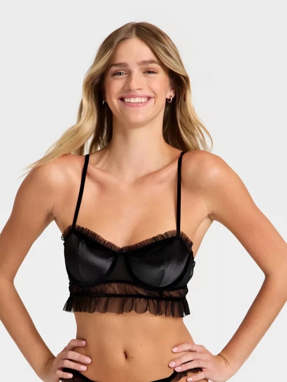 Auden Black Sheer Ruffle Underwire Bralette